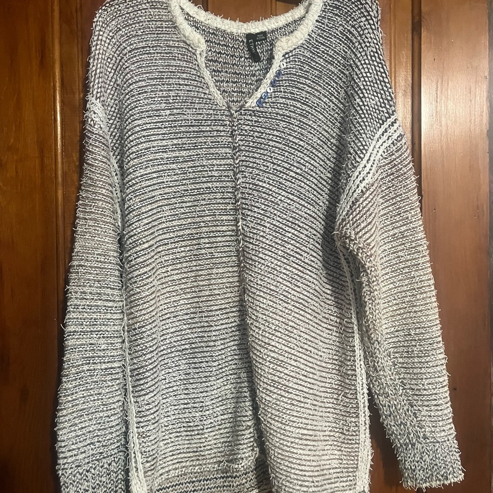 Black,Tan and White Textured Sweater